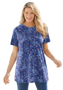 Woman Within Plus Size Perfect Printed Crewneck Tunic - Picture 1 of 48