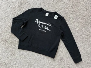 NUEVO CON ETIQUETAS Abercrombie & Fitch Y2K Mujer’s Logo Sudadera Grande Negra Talla S - Imagen 1 de 8