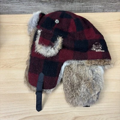Vintage Mad Bomber Hat Medium Red Check Wool Trapper Rabbit Fur Winter - Image 1 of 4