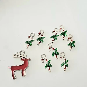 Zuckerstange Rentier Hirsch Mix Weihnachten Anhänger Charms Emaille Silber - Bild 1 von 4