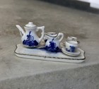 Dollhouse Dishes set VTG 9 Miniature Porcelain Dinnerware Teapot Cup Cream sugar