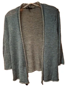 Eileen Fisher Lg Petite PL Blue Open Front Cardigan Sweater Alpaca Merino - Picture 1 of 8