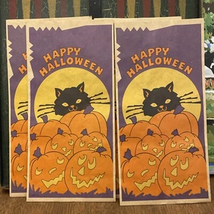 Lote de bolsas de golosinas vintage de Halloween gato negro naranja calabaza púrpura marrón Kraft - Imagen 1 de 6