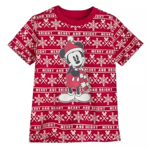 DISNEY STORE MICKEY MOUSE HOLIDAY CHEER TEE CHRISTMAS T-SHIRT BOYS SIZES 2/3-14 - Picture 1 of 3