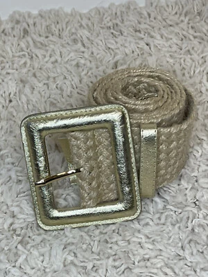 Coldwater Creek Size Large Jute Tan Belt Wide Gold Buckle Weaved Women's - Image 1 of 4