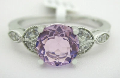 ANILLO LABORATORIO AMATISTA Y ZAFIRO BLANCO CHAPADO EN ORO BLANCO 14K - TALLA 9 - NUEVO CON ETIQUETA Foto 1 de 3