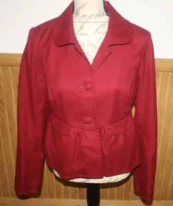 Merona Two Button Maroon Suit Jacket Split Sleeve Flair Bottom Sz M Faux Pockets - Picture 1 of 11