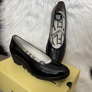 Fly London Luxor Black Patent Leather Wedges - Sz 10.5 (EU 41) - NEW! - Picture 1 of 9
