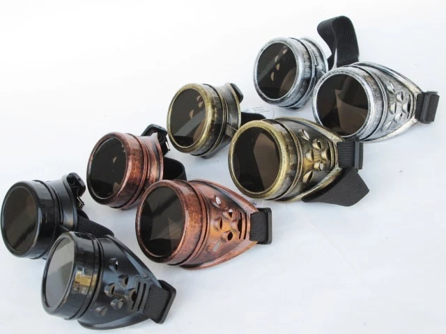 ADULT STEAMPUNK COSTUME GOGGLES GOTH VICTORIAN RIVETHEAD MAD MAX WASTELAN CYBER - Image 1 of 1
