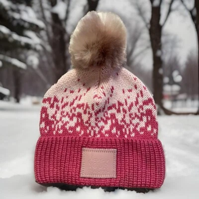 NEW * Love Your Melon Coral Pink Knit Removable Pom Pom Hat Stocking Cap - Image 1 of 4