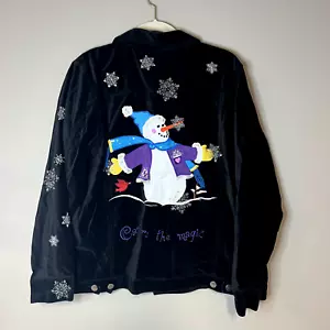 Quacker Factory Snowman Capture The Magic Black Velvet Xmas Jacket Womens XL - Picture 1 of 7