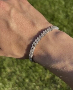 Moissanite Miami Cuban Gliederarmband Weißgold vergoldet 925 Silber Herren Damen - Bild 1 von 11