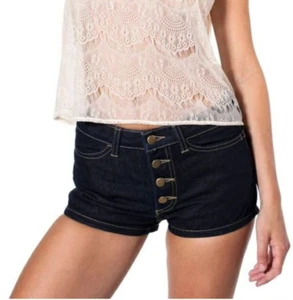 American Apparel Disco Shorts Women 25 Button Fly Dark Wash Jean High Rise USA - Picture 1 of 8