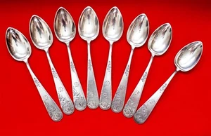 Antico set di 8 cucchiaini da tè DUHME & CO 162,2 g 925/1000 Cincinnati RARO! - Foto 1 di 11