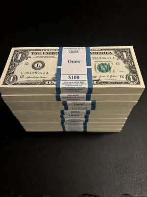 3 Packs Of 100 one dollar bills , (100 $1 bills) - uncirculated, sequential 2021 - Image 1 of 3