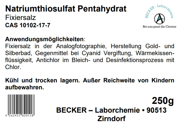 Natriumthiosulfat Pentahydrat, Fixiersalz, 0,25 kg (250g) - Bild 1 von 1