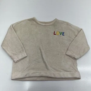 Beige Long Sleeve Crewneck “Love” Flower Embroidered Sweater Girls Size Large - Picture 1 of 6