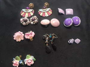 Lot of 9 Purple clip-on and screw-on earrings - Picture 1 of 5