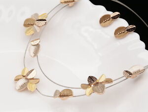 2 layers gold brown white enamel leaves choker collar necklace stud earrings N76