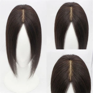 100% Real Human Hair Topper Toupee French Side Part Bangs Clip Wigs For Women - Picture 1 of 8