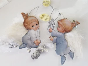 Bradford Editions Feathered Porcelain 2001 Snow Angel Ornaments Set of 2 - Picture 1 of 9