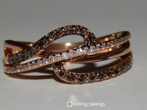 14K ROSE GOLD LEVIAN WHITE & CHOCOLATE DIAMOND FANCY CROSSOVER RING SIZE 6.25 - Picture 1 of 9
