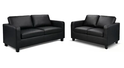 WEDOSOFAS Max Black Sofas Faux Leather - Small Compact Max Sofas