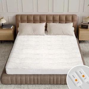 Heat Sherpa Mattress Pad For Queen Size Bed With Dual Control Washable Clearance - Picture 1 of 6
