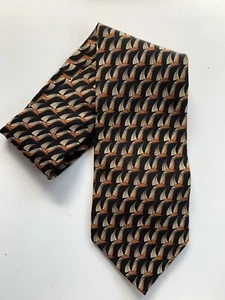 Miracle Expressions AZT Neck Tie 100% Silk Print Black Brown Tan - Picture 1 of 2