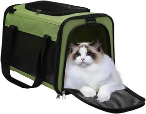Cat & Small Dog Duffel Travel Carrier Bag Green Large 19" NEW - Picture 1 of 6