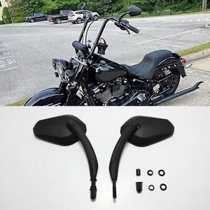 Black Motorcycle Rearview Side Mirrors For Harley Heritage Softail Slim FXST - Picture 1 of 9