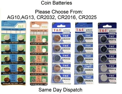 Batteries CR2032 CR2016  CR2025 CR2450 AG13-LR44 AG10-  Eunicell UK ** - Image 1 of 4