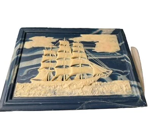 VTG Dante  INCOLAY Stone Nautical Jewelry Box Mahogany Clipper Ship Barque - Picture 1 of 4