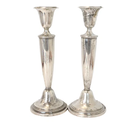 Par de candelabros ponderados Watson Colonial de plata esterlina A851 4,5 OZ 10" Foto 1 de 4