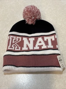 Victoria's Secret PINK Pom Hat Black Pink & White Holiday Beanie NWT - Picture 1 of 6