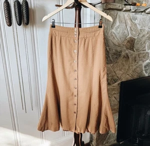 Vintage Wolle hoch tailliert hellbraun Knopfleiste Midirock Small  - Bild 1 von 8