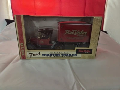 Ertl 1/25 scale Die Cast Metal Bank, True Value 1918 Ford Tractor Trailer, boxed - Image 1 of 4
