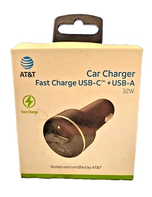 AT&T 32W Dual Port USB-C USB-A Bullet Car Charger Power Delivery Black - Image 1 of 4
