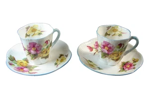 Set of 2 Shelley Bone China Begonia Dainty Demitasse Cup and Saucer England - Picture 1 of 12