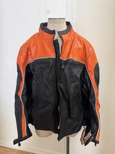 First Racing Leather Motorcycle Jacket 4X Thinsulate Black Orange Armor - Picture 1 of 24