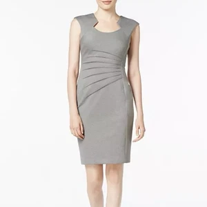 Calvin Klein Gray Side Ruched Horseshoe Neck Ponte Sleeveless Sheath Dress 20W - Picture 1 of 11