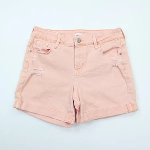 Old Navy 5" Jean Shorts Womens 2 Midi Stretch Pastel Orange Denim Cuffed Pockets - Picture 1 of 9