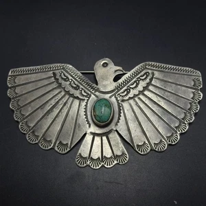 ENORME PRENDEDOR/broche manta águila Thunderbird turquesa plata esterlina estampada de 4" - Imagen 1 de 11