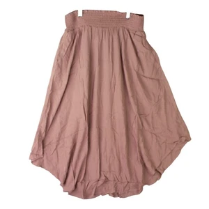 NWT Love Tree Smocked Waist Midi Skirt Size Large Beige Cottagecore Boho - Picture 1 of 8