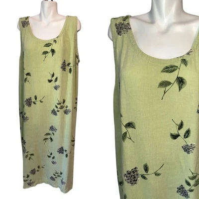 Maxi Vestido Floral Hortensia Verde De Colección Y2k Sin Mangas Sin Mangas Para Mujer Talla 3X Lino Foto 1 de 4