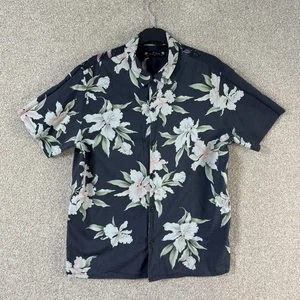 Allsaints Layback Shirt Mens M Floral Hawaiian Black Short Sleeve Holiday - Picture 1 of 8