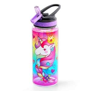Cute Water Bottle with Straw for School Kids Girls, BPA FREE Tritan & Unicorn - Picture 1 of 6