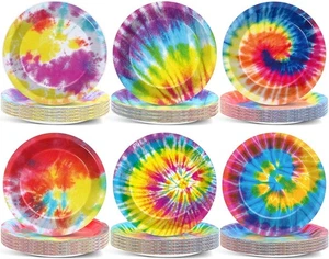 72 PIEZAS Platos Tie Dye Suministros de Fiesta de Cumpleaños Arco Iris Pequeños, Coloridos - Imagen 1 de 7