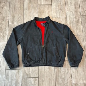 VTG USA Polo Ralph Lauren Faded Flannel-Lined Bomber Jacket Gray Red Full Zip L - Picture 1 of 17