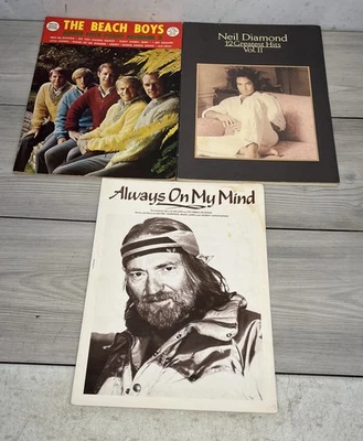 Lot Of3 Vintage Sheet Music Books, Beach Boys, Willie Nelson, Neil Diamond - Image 1 of 4